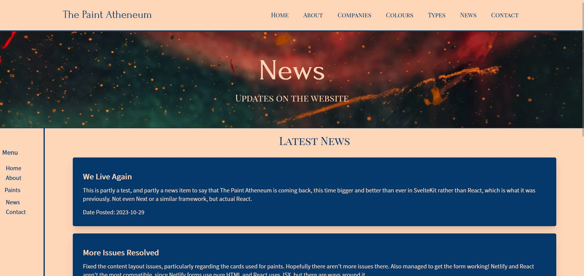 The desktop news section of The Paint Atheneum